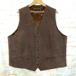 Scully Vest Men 52L Brown Distress Lambskin Leather Western Button Lined 503-60